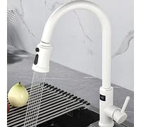 Robinet de cuisine sans contact, robinet intelligent automatique mains libres avec pulvérisateur extractible à 3 fonctions, gris(White)