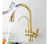 Robinet de cuisine Smart Touch doré - Robinet mitigeur à capteur à 3 voies pour eau potable pure - Design élégant chaud et froid avec finition dorée élégante