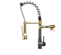 Robinet de cuisine, Tirez dans le robinet de cuisine Fauce de cuisine Batte-mélangeur à eau froide chaude avec pont à double bec de terrasse en or noir mon