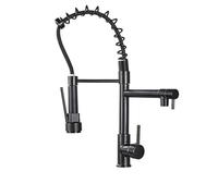 Robinet de cuisine, Tirez vers le bas du robinet de cuisine Robinet Hot/Cold Water Mixer Tap avec double sperme Couleur montée sur pont: noir A Robinets de maison