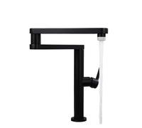 Robinet de cuisine tout cuivre, robinet d'eau chaude et froide, lavabo télescopique, robinet d'évier rotatif universel pliable Commercial(Matt Black)