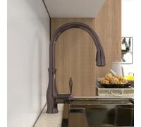 Robinet de Cuisine Tracier Col-de-Cygne à Levier Unique avec Douchette Extractible, Finition Bronze Huilé