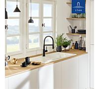 Villeroy & Boch Steel Expert Compact Window robinetterie de cuisine, hte pression avec possibilité d’installation devant une fenêtre et douchette magnét., flux laminaire, hteur bec 147 mm, Noir Mat