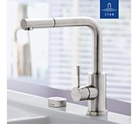 Robinet de cuisine Villeroy & Boch Steel Shower 969711LC, basse pression, 5 l/min, douchette extractible, acier inoxydable massif