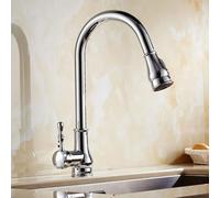 Robinet de cuisine vintage avec pulvérisateur extractible, bec pivotant, poignée unique, eau chaude et froide, finition chromée, robinet mitigeur d'évier moderne pour cuisine