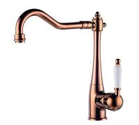 Robinet de cuisine vintage en laiton rustique, robinet d'évier réglable à 360 ° avec poignées or rose, design classique pour cuisines rétro, durable et élégant