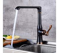 Robinet de cuisine vintage pivotant à 360 ° en laiton noir à poignée unique pour évier d'eau chaude et froide, robinet Lavabo de style rétro et élégant robinet de lavabo de salle de bain