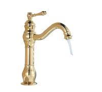 Robinet de cuisine vintage rétro en laiton antique à monter sur le pont Robinet d'évier de salle de bain mélangeur chaud et froid Style haut et court Finition dorée pour décoration d'intérieur