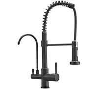 Robinet de douche à 3 voies à osmose à ressort extractible avec leviers dans le robinet mitigeur de cuisine pour filtre à eau noir, A (couleur Gebürstetes,