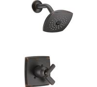 Robinet de douche à deux poignées Delta Faucet Ashlyn série 17, ensemble de garniture de douche avec pomme de douche Touch-Clean à jet unique, br