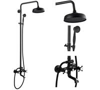 Robinet de douche de luxe en bronze huilé pour salle de bain - 20,3 cm - Tête ronde - Double poignée croisée - Baignoire - Robinet de baignoire à main - Fixation murale