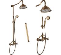 Robinet De Douche en Laiton Antique Pomme De Douche à Effet Pluie De 8 Pouces Tube D’Extension De 12 Pouces Inclus Jeton à Main Appareil De Douche à Double Bouton, Brushed Nickel