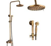 Robinet de douche en laiton antique, pomme de douche en laiton pleine de 8 pouces, barre de douche coulissante réglable, Poignée en laiton A