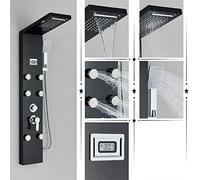 Robinet De Douche Noir pour Salle De Bain, Ensemble De Panneau De Douche À Effet Pluie, Mitigeur De Baignoire avec Douchette À Main, Écran De Température, Système De Mass-Black B