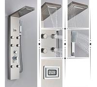 Robinet De Douche Noir pour Salle De Bain, Ensemble De Panneau De Douche À Effet Pluie, Mitigeur De Baignoire avec Douchette À Main, Écran De Température, Système De Mass-Brushed Nickel B