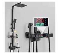 Robinet de douche thermostatique à affichage numérique noir mitigeur 4 voies bouton contrôle robinet intelligent for Bidet salle bain(Black 3way TH)