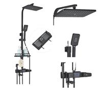 Robinet de douche thermostatique à affichage numérique noir, mitigeur thermostatique de salle de bain à 4 voies avec douche à effet pluie, étagère et robinets de bidet(Chrome Thermostatic)