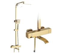 Robinet de douche thermostatique de salle de bain, bec de baignoire rotatif, carré, double poignée, mitigeur 3 voies, pommeau de douche à effet pluie(Chrome 12inch)