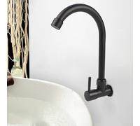 Robinet de filtre à eau mural noir pour cuisine, robinet d'eau froide à levier unique avec construction en acier plastique, taille G1/2 et mousseur économiseur d'eau pour la maison ou le bar