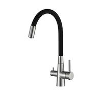 Robinet de Filtre à Eau ZR98US à 3 Voies en Acier Inoxydable, monotrou avec Double Sortie, Installation Facile et Bec pivotant
