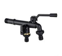 Robinet de jardin à double tête allongé en laiton massif avec raccord de 1/2", noir, haut débit pour irrigation et machine à laver, résistant aux intempéries pour cour et terrasse
