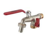 Robinet de Jardin - AROZ - Manette Plate Quart de Tour Double Sortie - Laiton