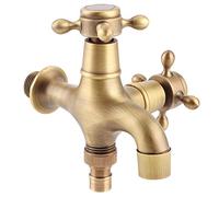 Robinet de Jardin Double Sortie en Laiton Massif Vintage Mural pour Lave-linge et Machine à Laver, Extérieur, Filetage G1/2, Tuyau Simple Froid