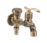 Robinet de Jardin Extérieur en Cuivre à 2 Poignées et 2 Trous pour Tuyau d'Arrosage, Robinet Mural pour Buanderie ou Salle de Bain