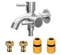 Robinet de jardin universel double 1/2", en laiton, résistant à la rouille et au gel, avec 2 raccords de tuyau, 1 bande d'étanchéité à rouleau, pour machine à laver, jardin, cuisine, salle de bain