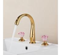 Robinet de Lavabo 3 Trou pour Salle de Bain Col de Cygne Mitigeur Lave Main Double Poignée Robinet Salle Bain Sur Plan,or