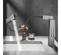 Robinet de lavabo à affichage numérique avec bec extractible rotatif à 720°, hauteur réglable, plusieurs modes d'eau, mélangeur chaud et froid, indicateur de température alimenté par l'eau, (gris)