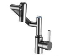 Robinet de lavabo à affichage numérique pivotant à 360 degrés Corps en laiton Indicateur de température LED Sortie d'eau réglable Pulvérisateur de flux multifonction Bras oscillants horizontaux pour