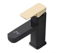 Robinet de lavabo à affichage numérique, robinet thermostatique intelligent de salle de bain pour eau chaude et froide, design carré noir et blanc (noir doré)