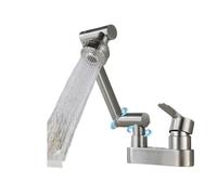 Robinet de lavabo à double trou en acier inoxydable brossé, tête pliante de salle de bains, lavabo rotatif à 360 degrés, robinet chaud et froid(D)