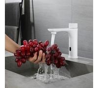 Robinet de lavabo à infrarouge, robinet à capteur, robinets de lavabo blancs, robinet de salle de bains sans contact, robinets de lavabo de salle de bains chauds et froids, mélangeur à poignée unique