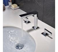Robinet de lavabo à large diffusion en laiton doré brossé, robinet double poignée monté sur le pont, mitigeur, d'eau chaude et froide(Chrome)