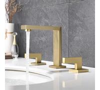 Robinet de lavabo à large diffusion en laiton doré brossé, robinet double poignée monté sur le pont, mitigeur, d'eau chaude et froide(Brushed gold)