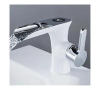 Robinet de lavabo à température constante, robinet à affichage numérique intelligent, robinet de lavabo domestique chaud et froid GLY45(White with Chrome,A)