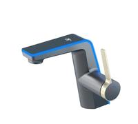 Robinet de lavabo avec affichage de la température et lumière LED, 2 modes de pulvérisation, eau chaude et froide, mitigeur d'évier, robinet de lavage à trou for salle de bain(Metal grey)