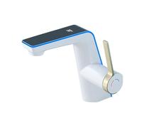 Robinet de lavabo avec affichage de la température et lumière LED, 2 modes de pulvérisation, eau chaude et froide, mitigeur d'évier, robinet de lavage à trou for salle de bain(White)