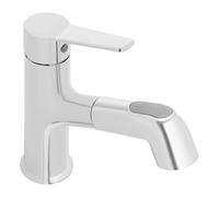 Robinet de lavabo avec douchette extractible, robinet de salle de bain, mitigeur monocommande G avec valve en céramique, raccords standard 1/2" (argenté)