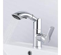 Robinet de lavabo avec douchette extractible Rotatif Multifonctionnel télescopique Chaud et Froid monotrou en Laiton chromé robinets de lavabo de Salle de Bain Grande Zone de Nettoyage-c