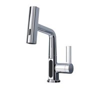 Robinet de lavabo cascade affichage numérique intelligent robinet de lavabo extractible robinet de lavabo de salle de bain chaud et froid pomme de douche KNS-3428(Chrome)