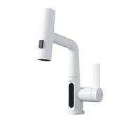 Robinet de lavabo cascade affichage numérique intelligent robinet de lavabo extractible robinet de lavabo de salle de bain chaud et froid pomme de douche KNS-3428(Bianco)