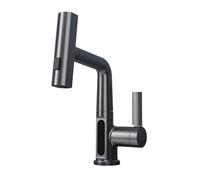 Robinet de lavabo cascade affichage numérique intelligent robinet de lavabo extractible robinet de lavabo de salle de bain chaud et froid pomme de douche KNS-3428(Grey)
