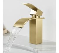Robinet de Lavabo Cascade - CECIPA MAX - Modèle Cascade Doré - Inox brossé anti-rouille - Mitigeur monotrou - Bec cascade large