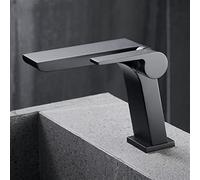 Robinet de lavabo chromé monté sur le pont de salle de bains, mitigeur d'évier d'eau chaude et froide, noir brossé, gris, grue de robinet monotrou (couleur: gris, taille: comme le montre