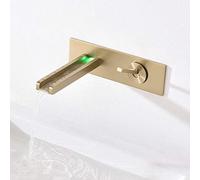 Robinet de lavabo dans le robinet cascade monté à LED salle bain en or brossé mur Bec mitigeur Ensemble laiton massif(Brushed gold)