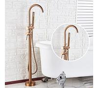 Robinet de lavabo de Baignoire monté au Sol, Ensemble de Douche de Salle de Bain à poignée Unique, mitigeur de Baignoire sur Pied avec douchette à Main, Brosse en Or Rose