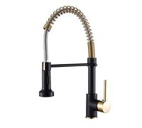 Robinet de lavabo de Cuisine pour la Ferme Bar Commercial, Spring Tire Out Kitchen Gold Puth Down Évier de Cuisine Luxury Hot & Cold Total Brass Kitchers Tap (4 Black N Gold)